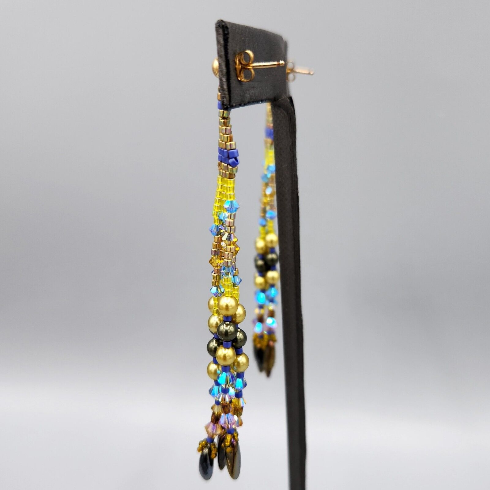 14k GF Beaded Drop Dangle Earrings - Chartreuse Blue Green