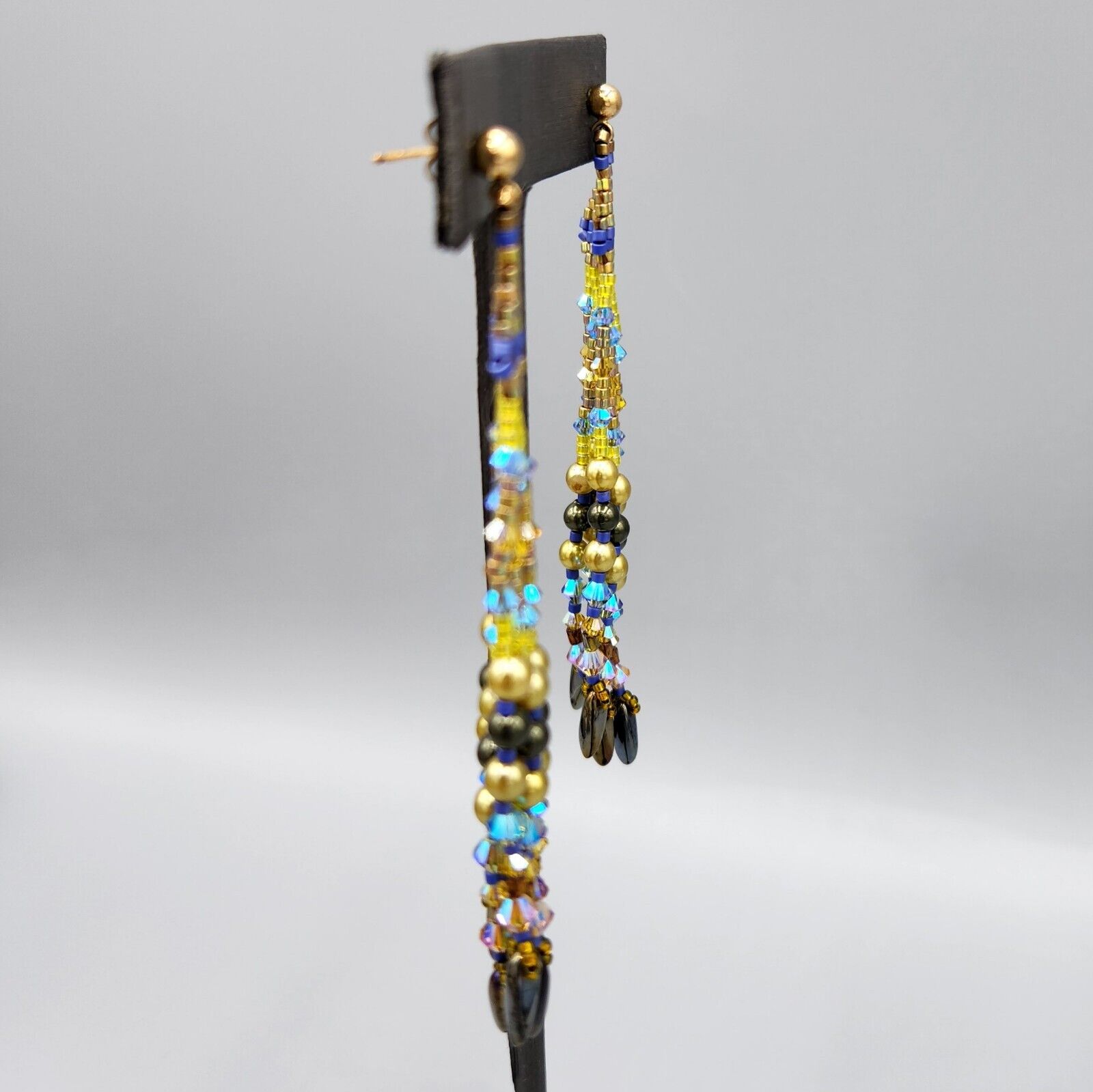 14k GF Beaded Drop Dangle Earrings - Chartreuse Blue Green