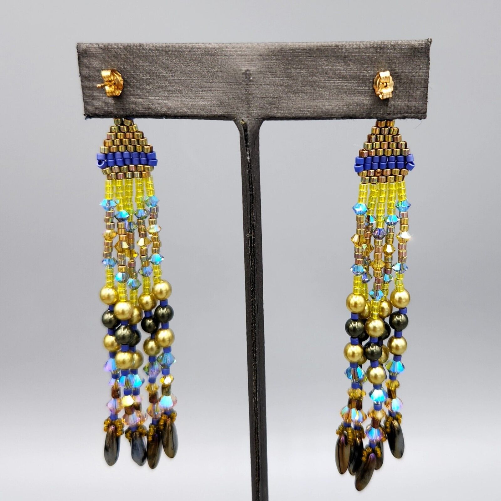 14k GF Beaded Drop Dangle Earrings - Chartreuse Blue Green