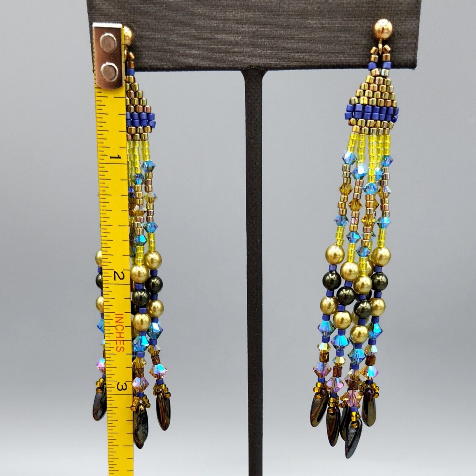 14k GF Beaded Drop Dangle Earrings - Chartreuse Blue Green