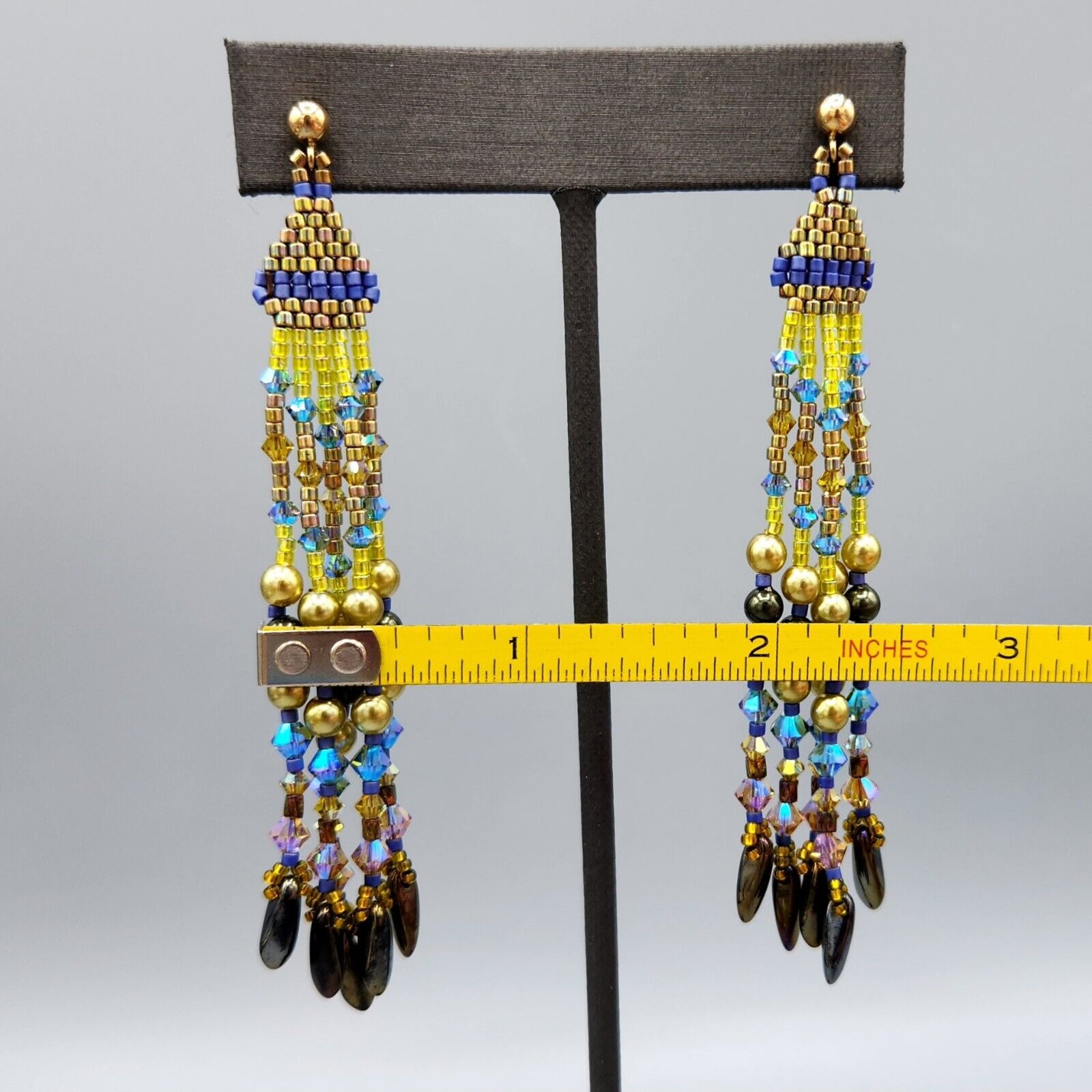 14k GF Beaded Drop Dangle Earrings - Chartreuse Blue Green