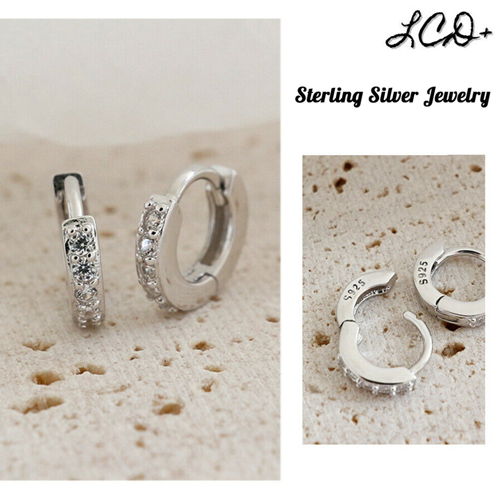 Cubic Zirconia Sterling Silver Huggie Hoop Earrings