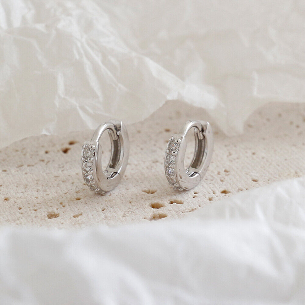 Cubic Zirconia Sterling Silver Huggie Hoop Earrings