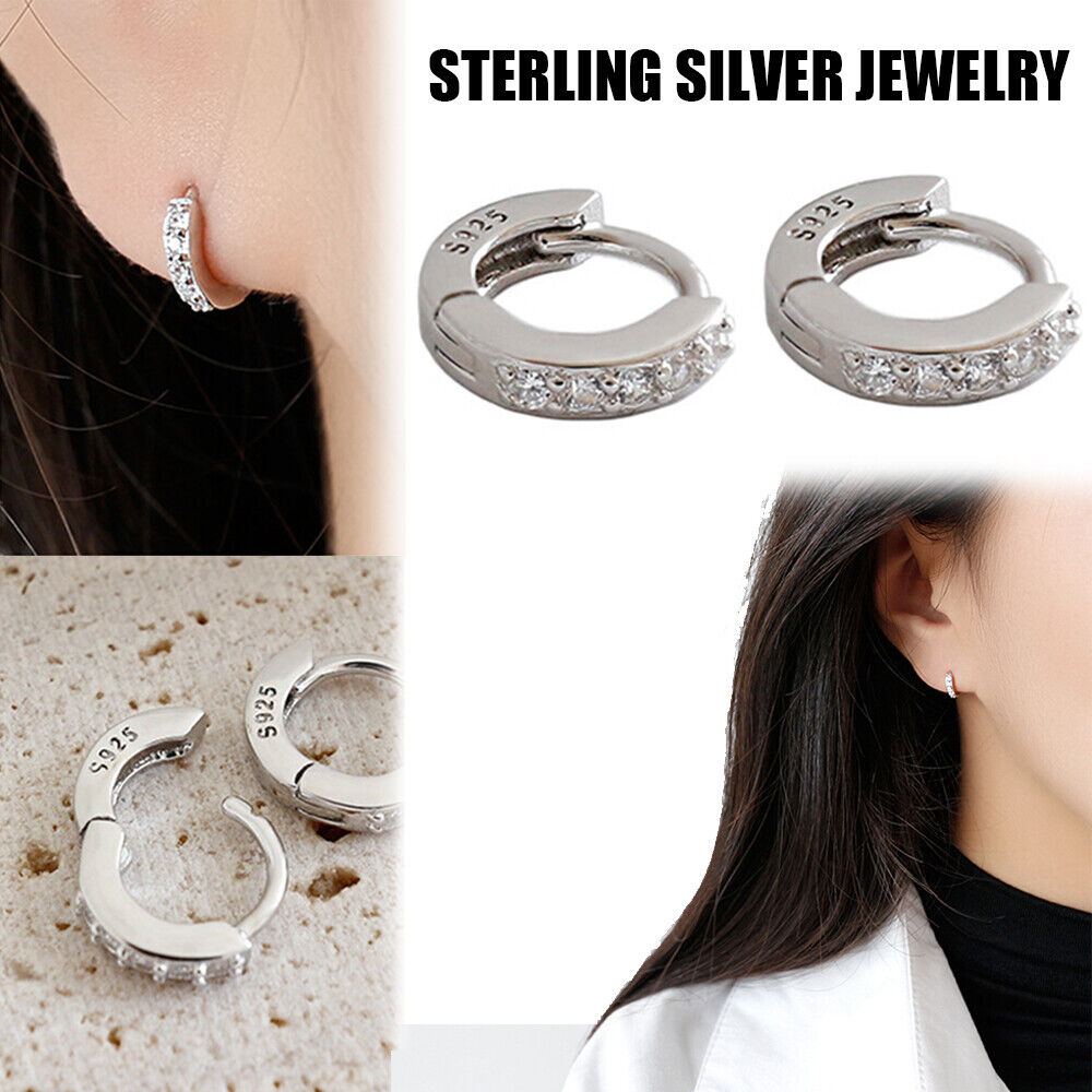 Cubic Zirconia Sterling Silver Huggie Hoop Earrings