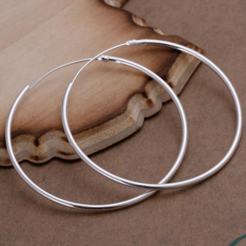 Large Silver Plated Round Hoop Earrings for Women