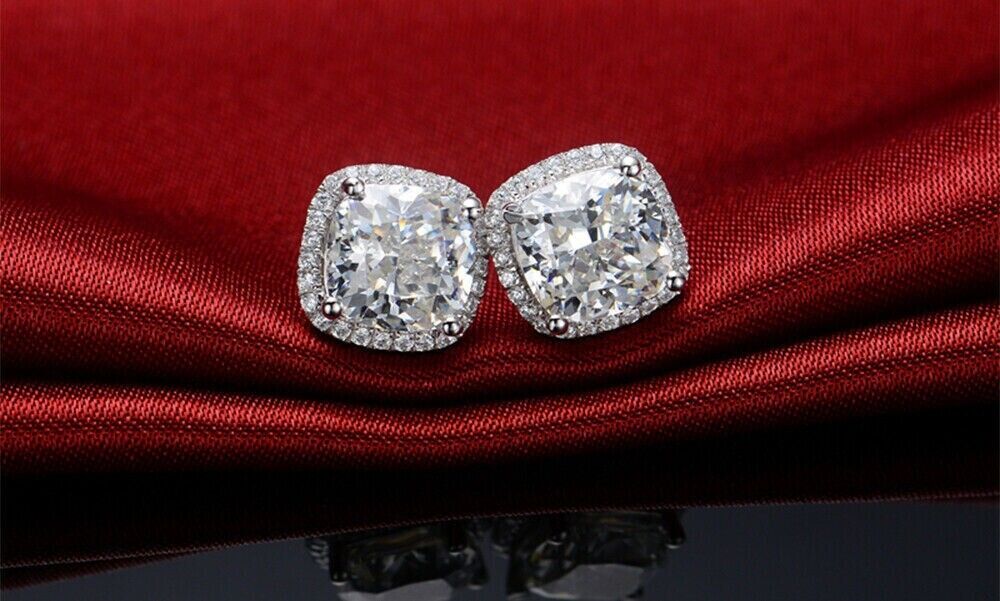 Sterling Silver Cubic Zirconia Halo Stud Earrings