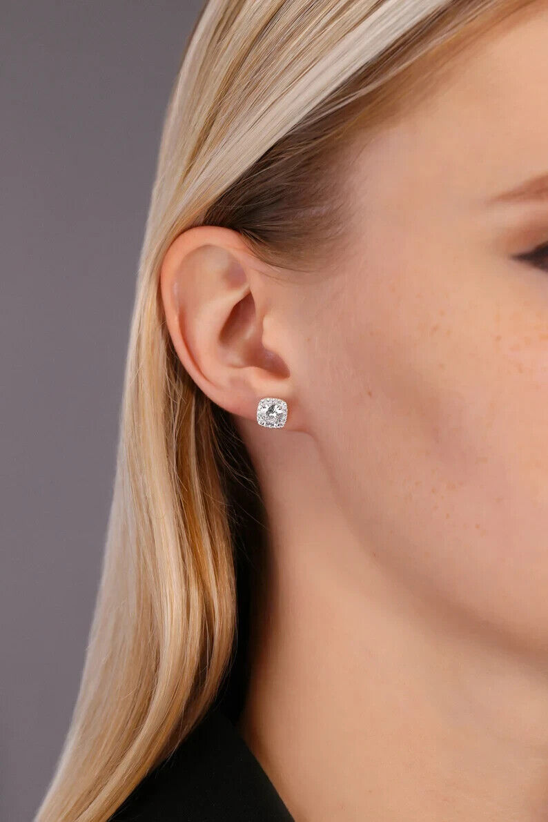 Sterling Silver Cubic Zirconia Halo Stud Earrings