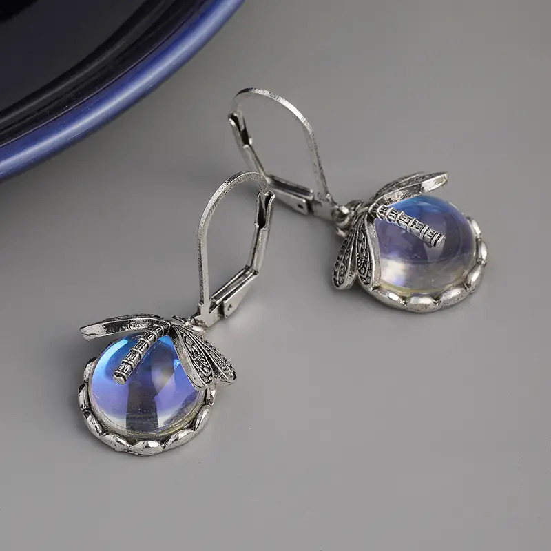 Teal Rainbow Dragonfly Vintage Boho Earrings