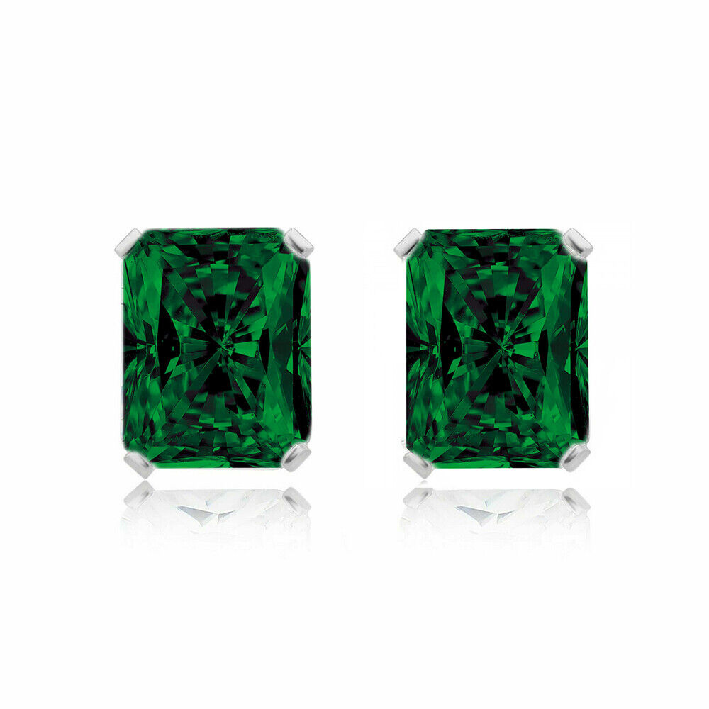 Emerald Cut Emerald Stud Earrings in Sterling Silver