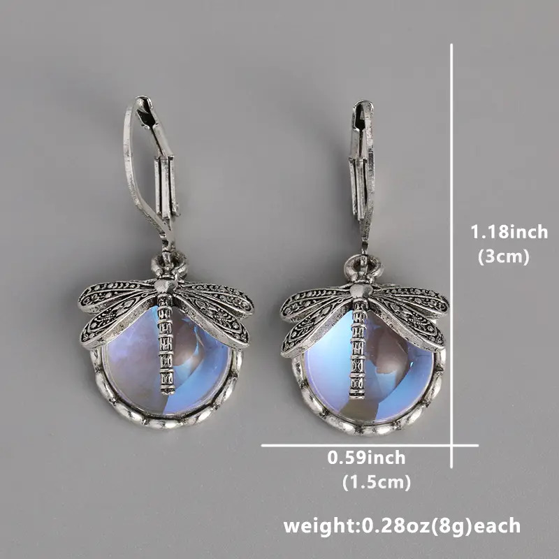 Teal Rainbow Dragonfly Vintage Boho Earrings