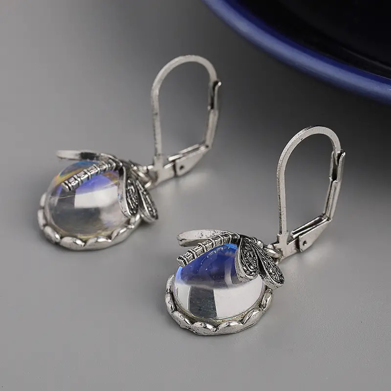 Teal Rainbow Dragonfly Vintage Boho Earrings