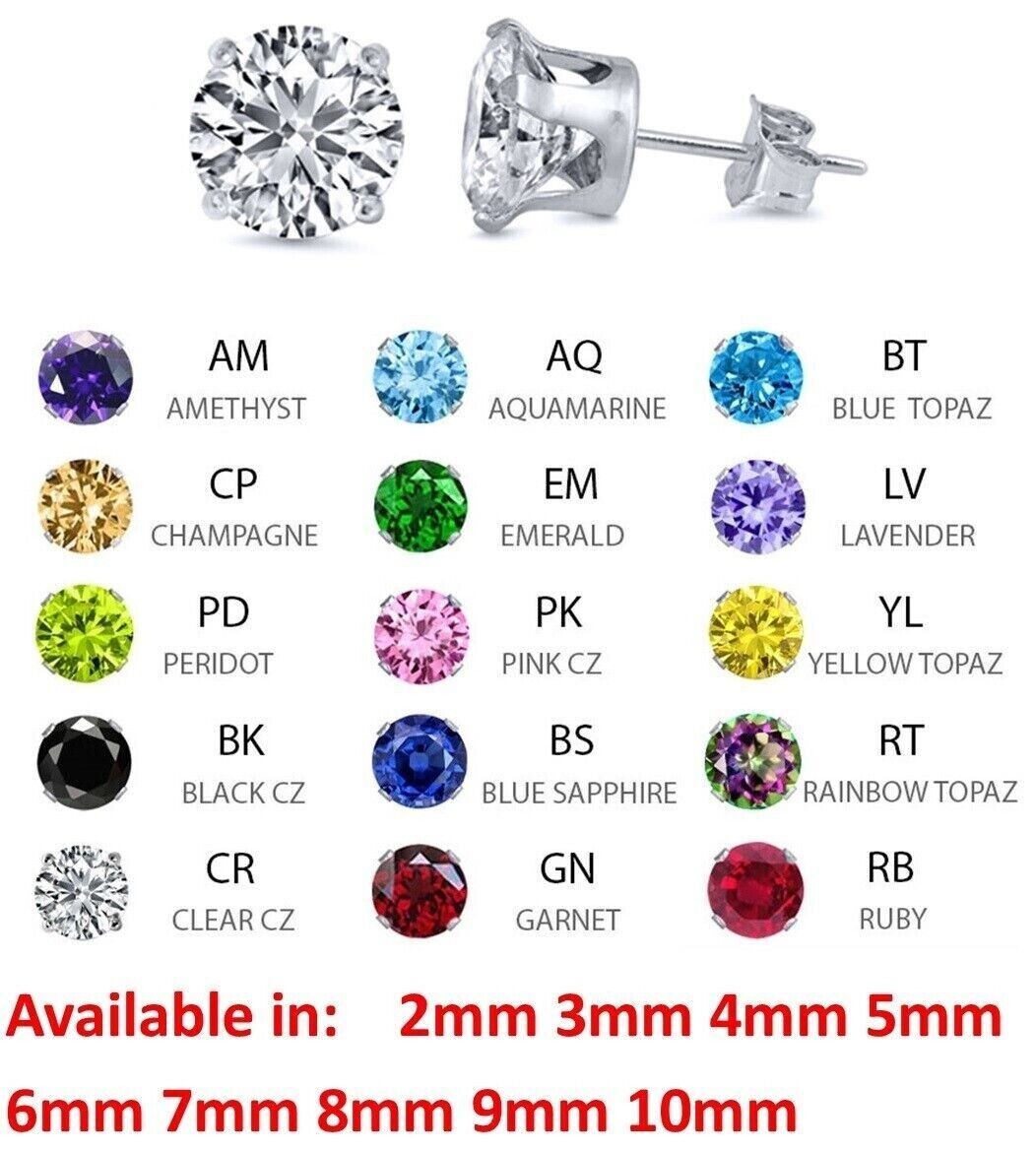Customizable Birthstone Round Sterling Silver Stud Earrings