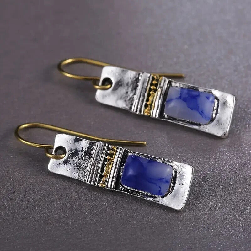 Boho Blue Moonstone Dangle Earrings for Women