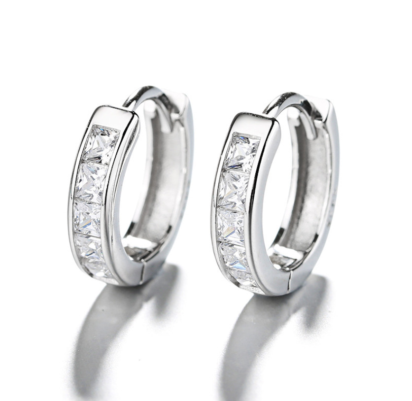 Sterling Silver Square CZ Huggie Hoop Earrings