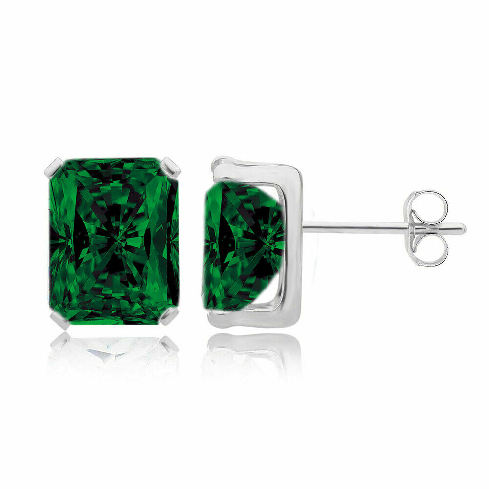 Emerald Cut Emerald Stud Earrings in Sterling Silver