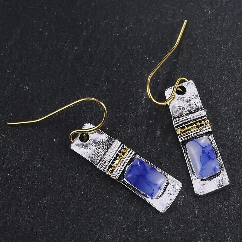 Boho Blue Moonstone Dangle Earrings for Women