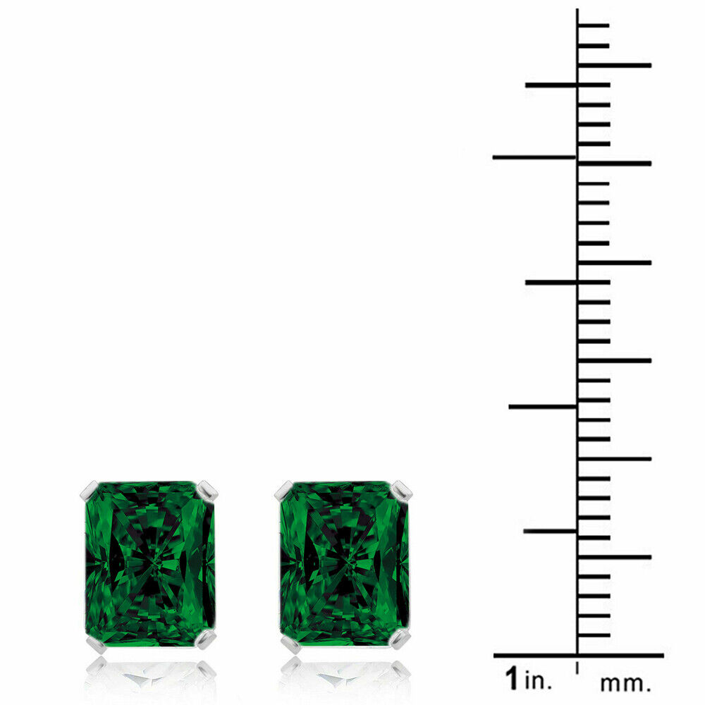 Emerald Cut Emerald Stud Earrings in Sterling Silver