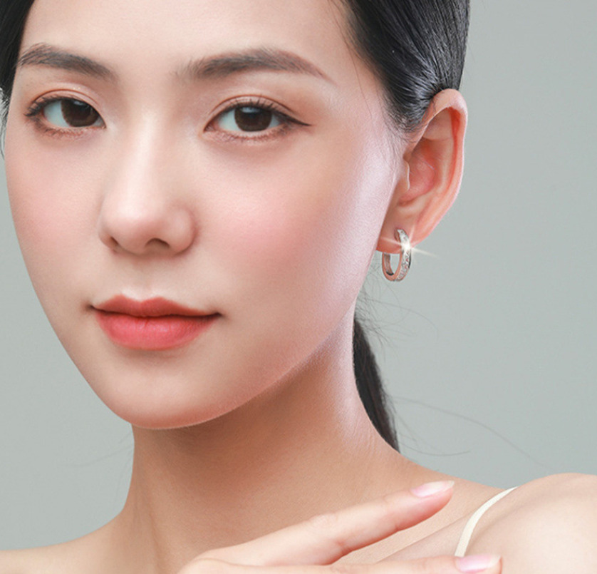 Sterling Silver Square CZ Huggie Hoop Earrings