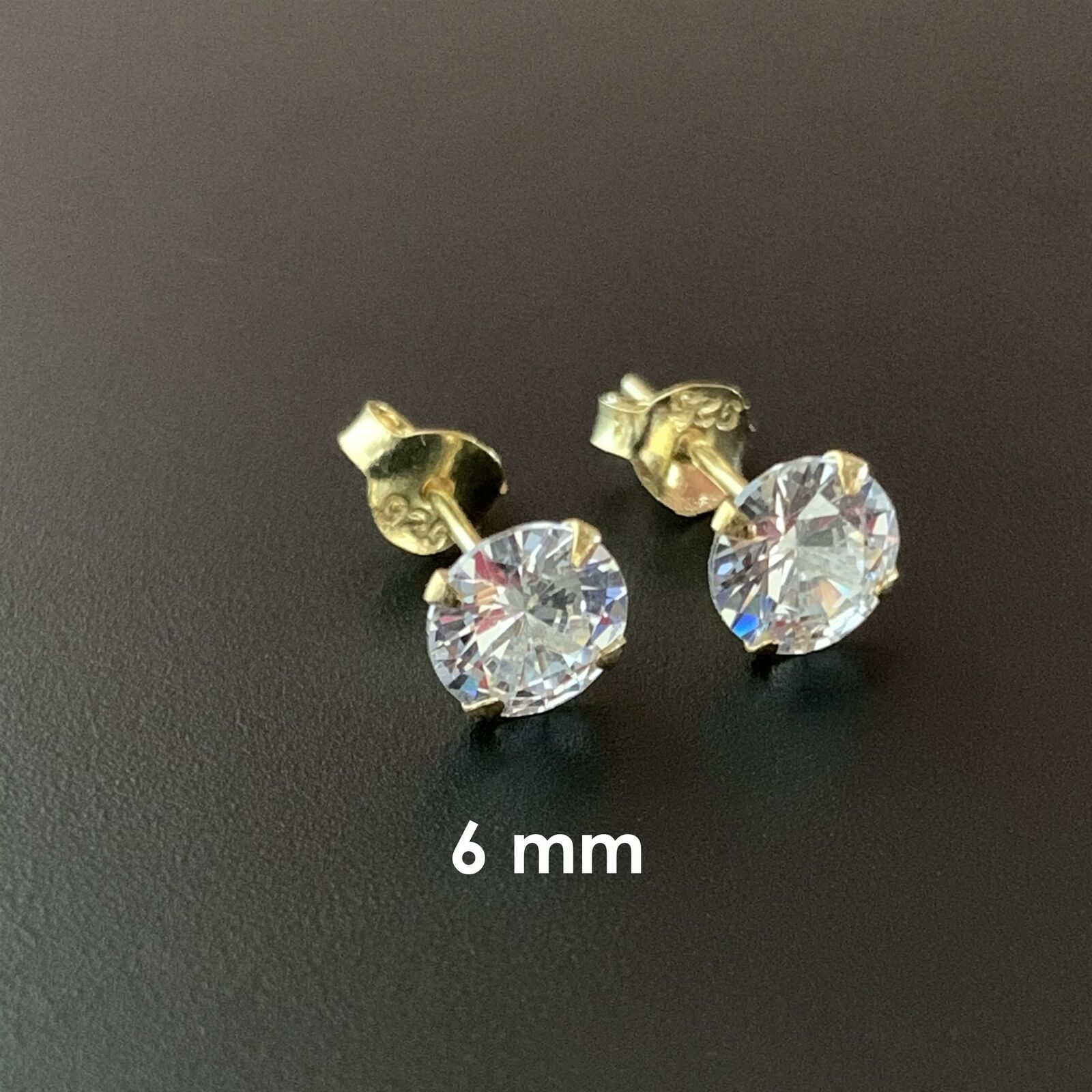 Gold-Plated Sterling Silver Round CZ Stud Earrings