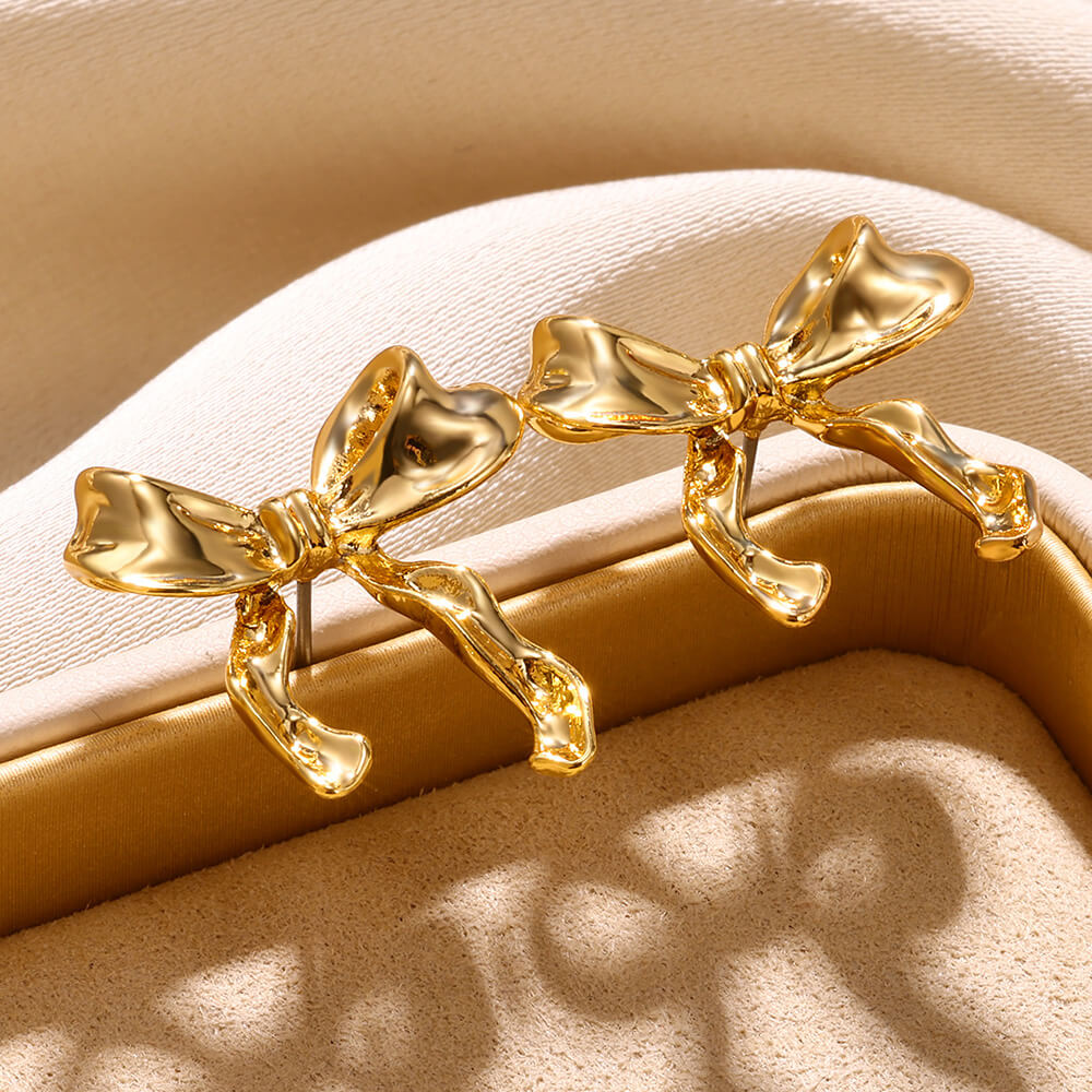 Bow Stud Gold Earrings for Women - Cute Jewelry