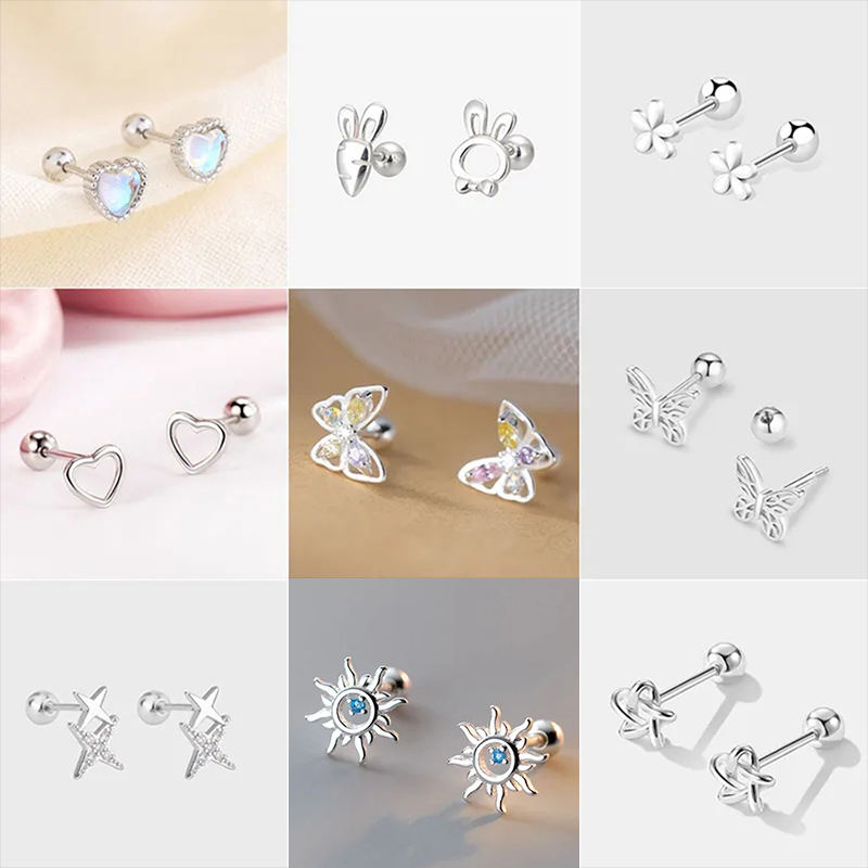 Trendy 925 Silver Butterfly Heart Ear Studs