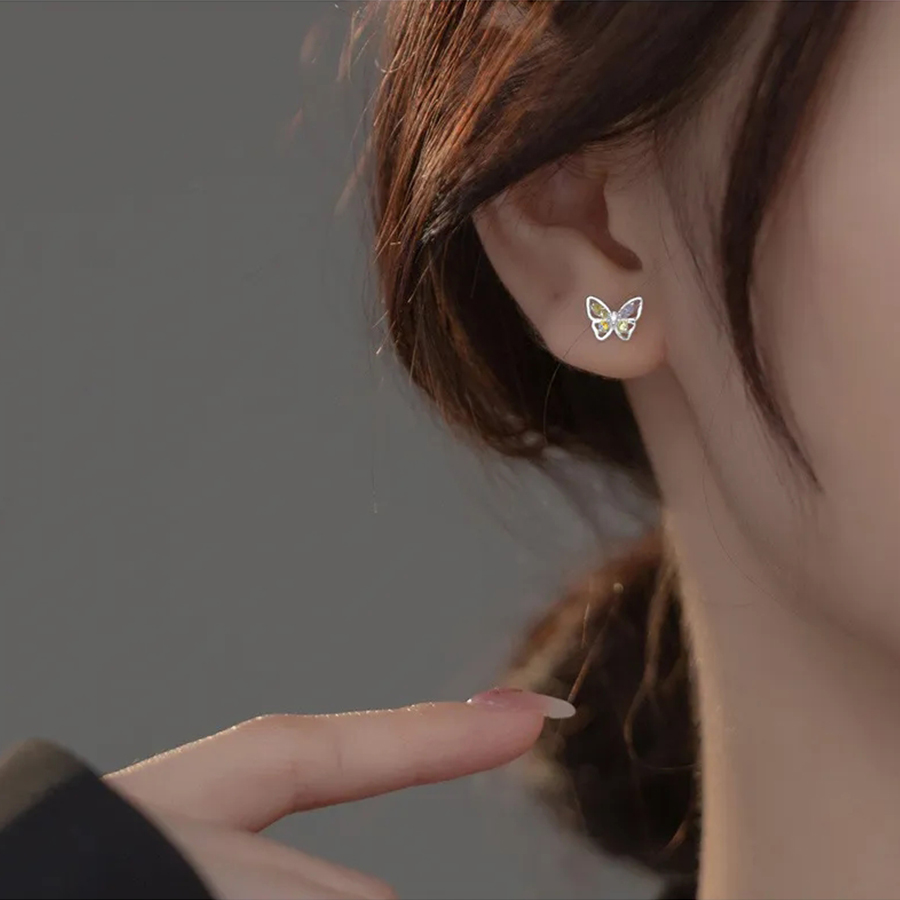 Trendy 925 Silver Butterfly Heart Ear Studs
