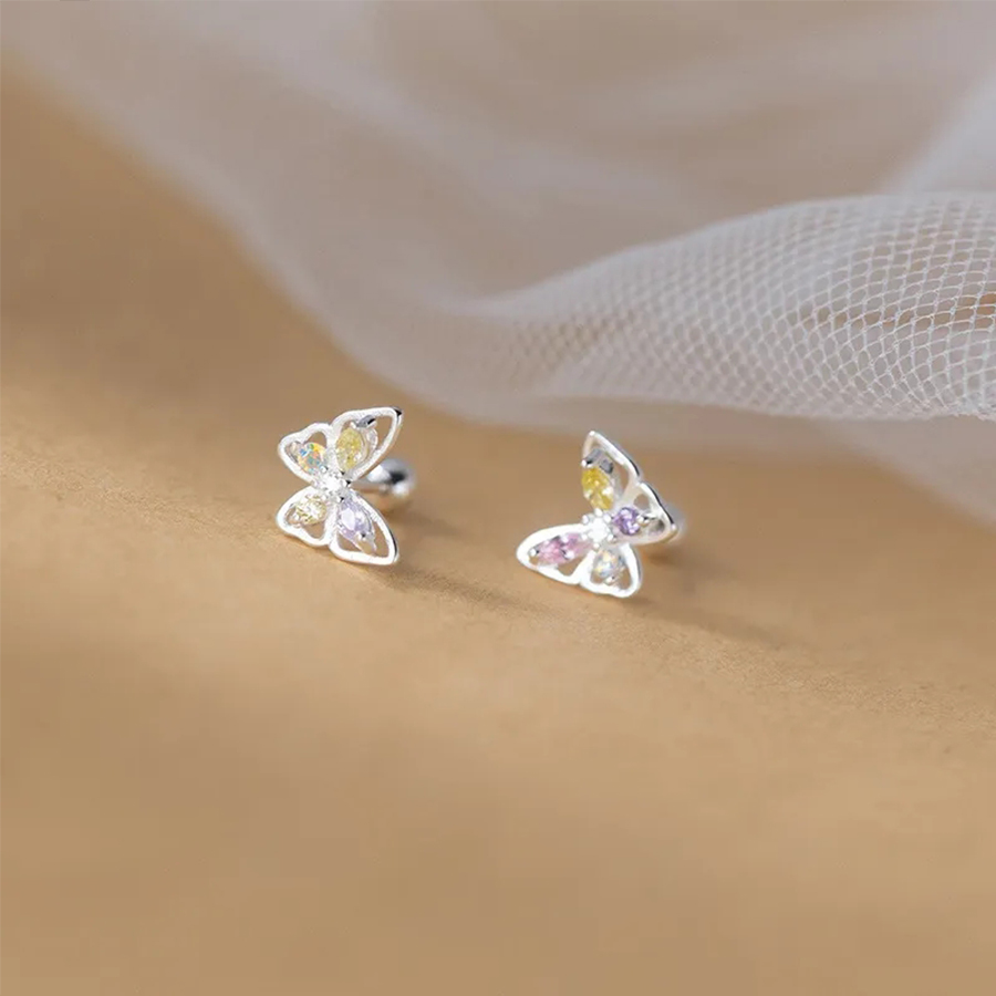 Trendy 925 Silver Butterfly Heart Ear Studs