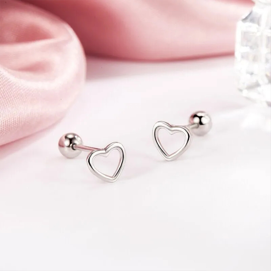 Trendy 925 Silver Butterfly Heart Ear Studs