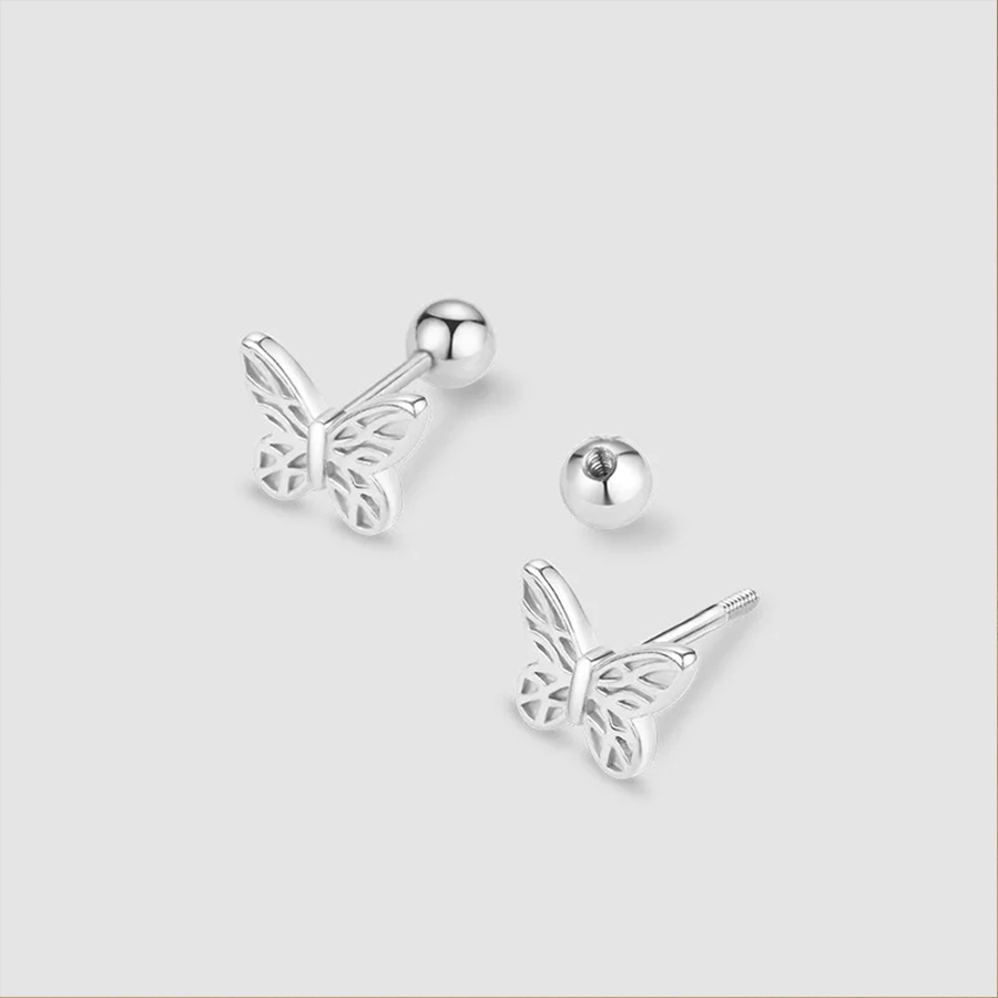 Trendy 925 Silver Butterfly Heart Ear Studs