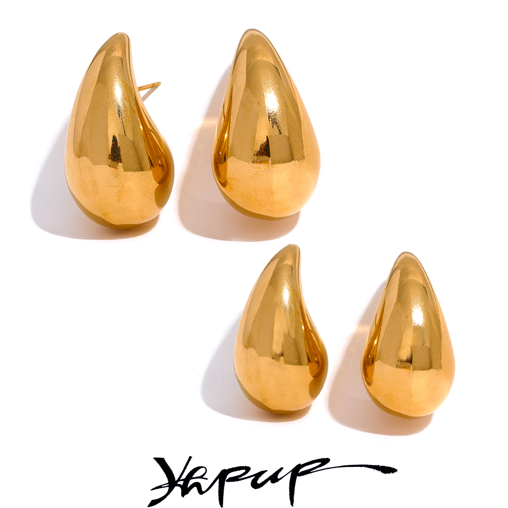 Waterproof Gold Textured Water Drop Stud Earrings