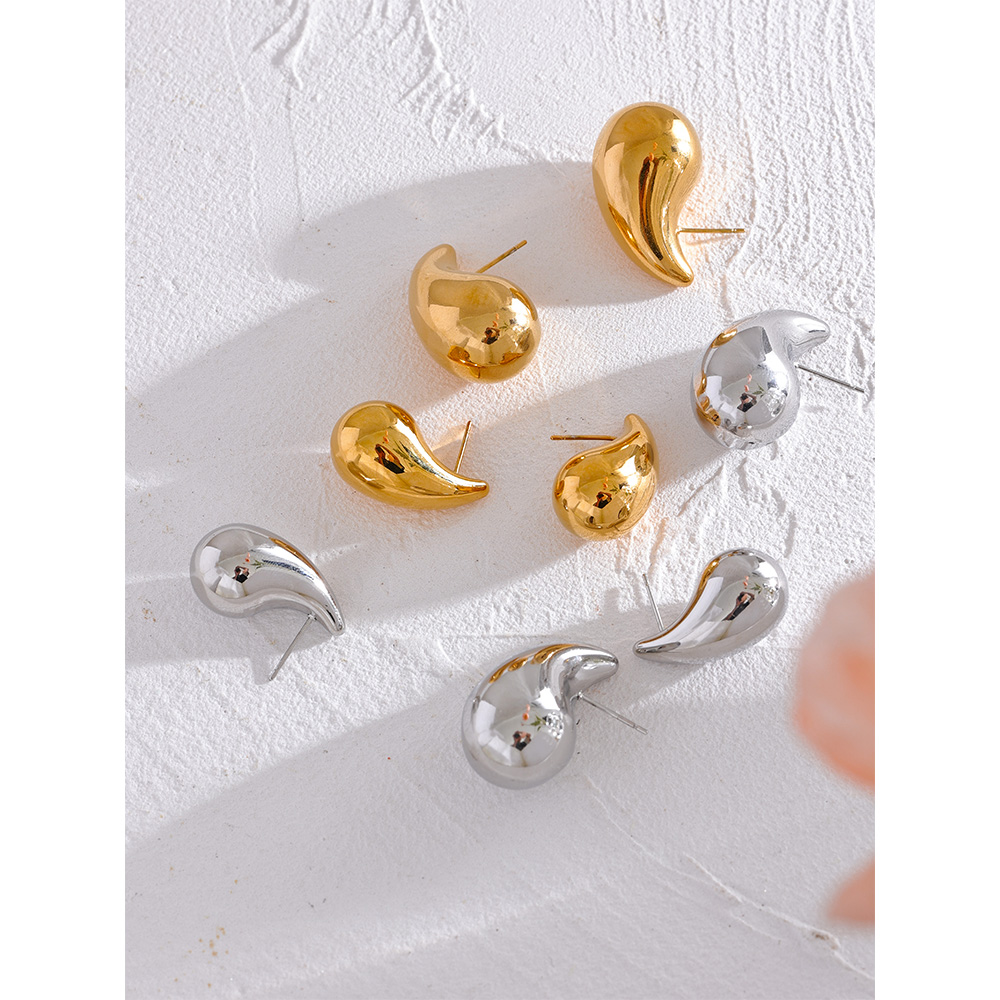 Waterproof Gold Textured Water Drop Stud Earrings