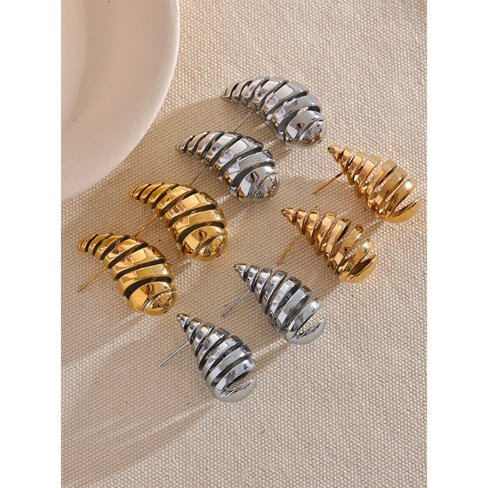 Waterproof Gold Textured Water Drop Stud Earrings