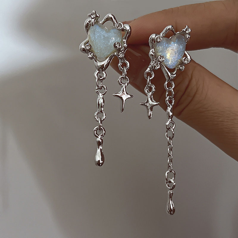 Irregular Heart Tassel Star Earrings - Y2K Trend