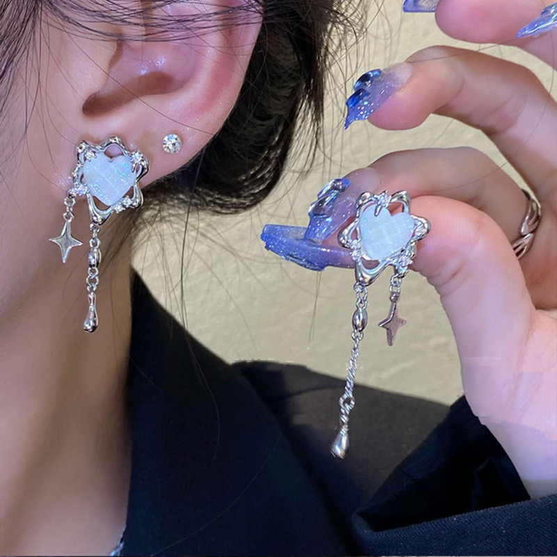 Irregular Heart Tassel Star Earrings - Y2K Trend