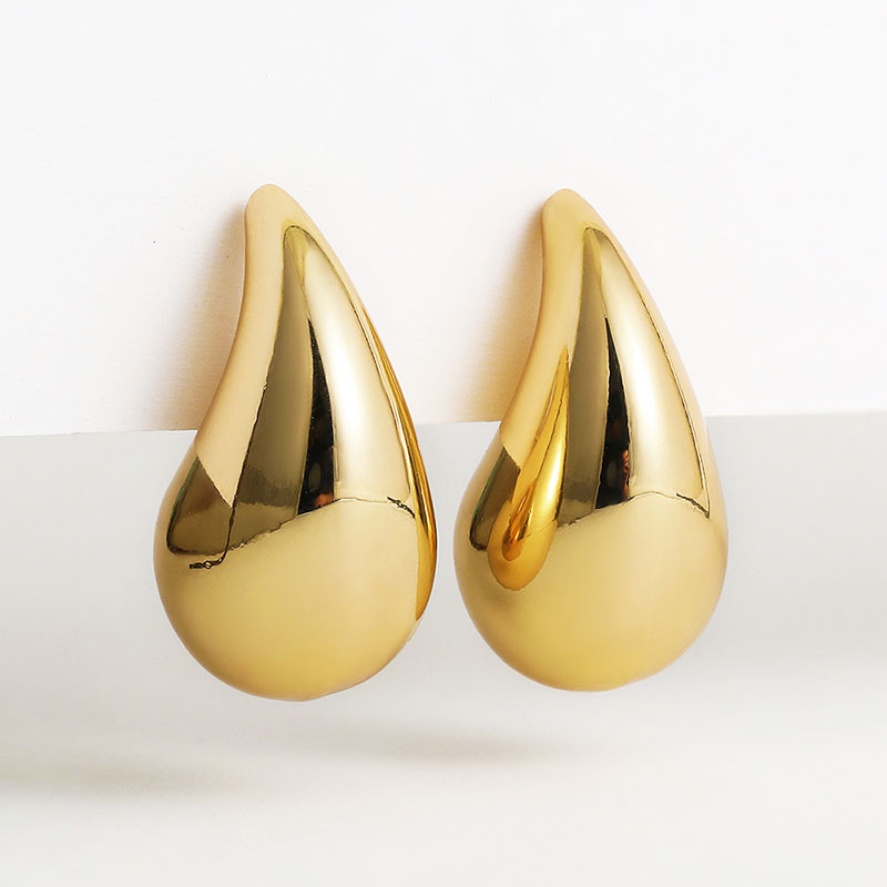 Gold Chunky Dome Teardrop Hoops for Women