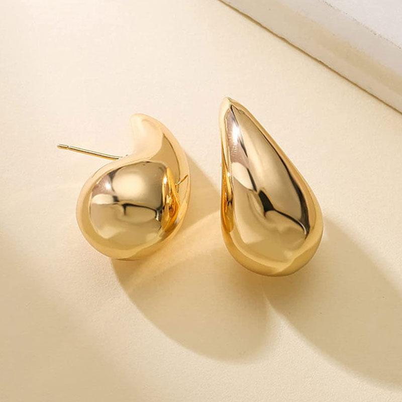 Gold Chunky Dome Teardrop Hoops for Women