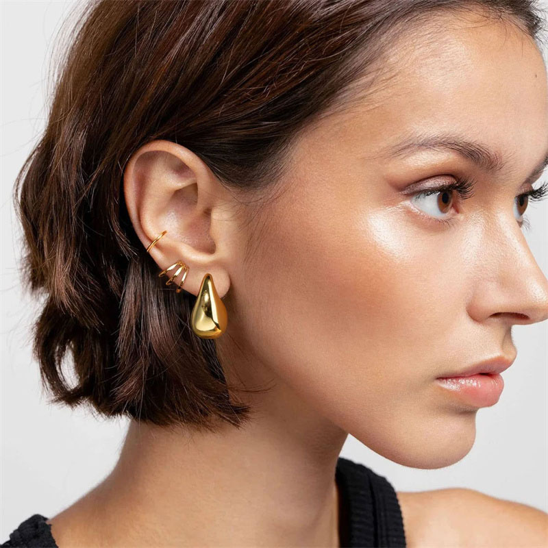 Gold Chunky Dome Teardrop Hoops for Women