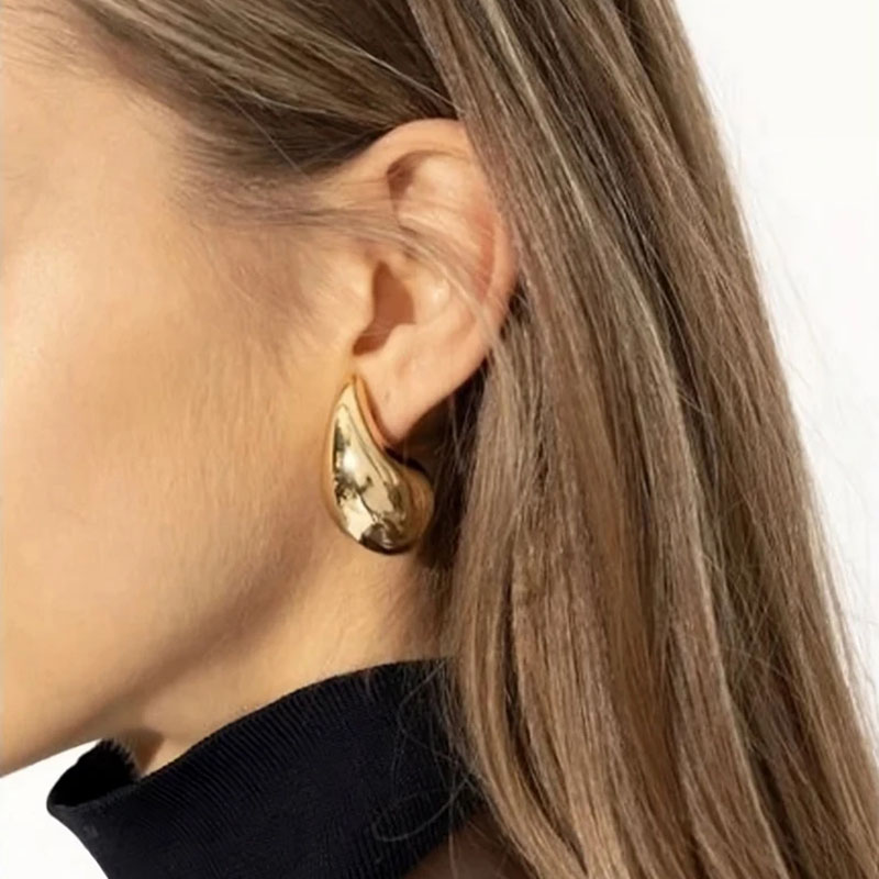 Gold Chunky Dome Teardrop Hoops for Women