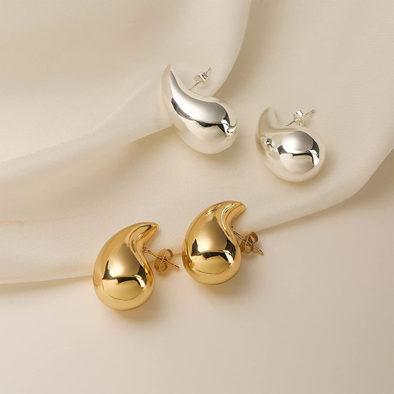 Gold Chunky Dome Teardrop Hoops for Women