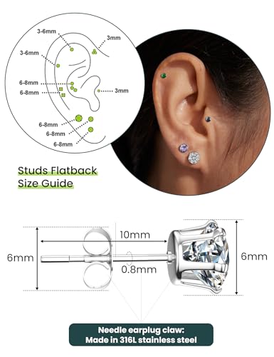 12 Pairs Hypoallergenic Silver Stud Earrings Collection