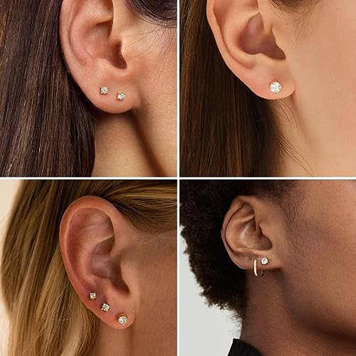 14K Gold Plated CZ Stud Earrings Set of 5
