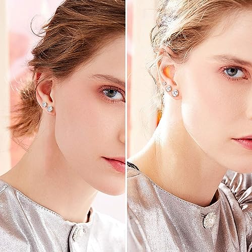 14K Gold Plated CZ Stud Earrings Set of 5