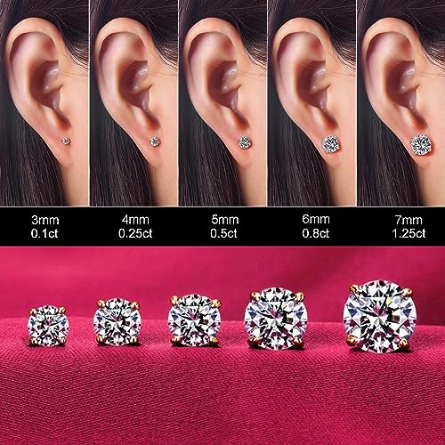 14K Gold Plated CZ Stud Earrings Set of 5