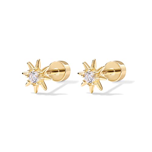 14K Gold Star Flat Back Earrings by PAVOI