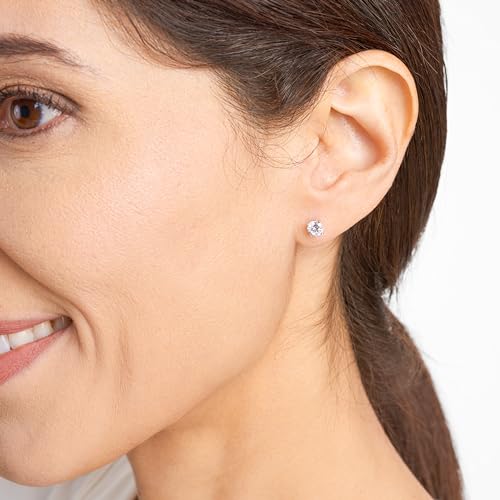 Platinum Plated Silver Round Cubic Zirconia Studs