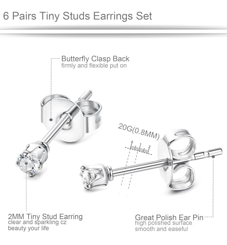 Tiny 2mm Stainless Steel Stud Earrings Set