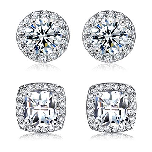 18K White Gold Halo Cubic Zirconia Stud Earrings