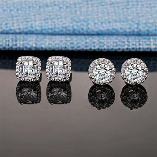18K White Gold Halo Cubic Zirconia Stud Earrings