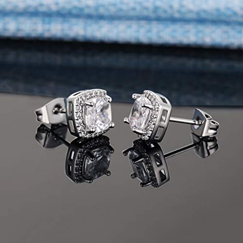 18K White Gold Halo Cubic Zirconia Stud Earrings