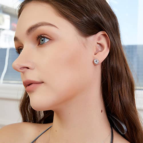18K White Gold Halo Cubic Zirconia Stud Earrings